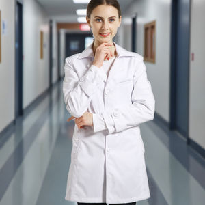 Anno เสื้อโค้ทผ้าทอสีขาวใช้ได้ทุกเพศเสื้อโค้ทหมอใส่สบายพร้อมโลโก้ - Product Image 5