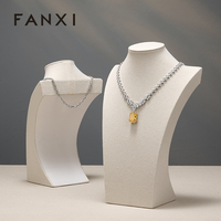 Présentoir à Colliers en Lin Beige, Buste Mannequin pour Bijoux, Support pour Comptoir de Magasin, Vitrine, Vente en Gros, Logo Personnalisé
