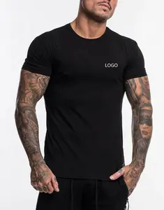 JL0407H Custom LOGO Mens Gym T Shirt Cotton Spandex Muscle Fit Black T Shirts For Men