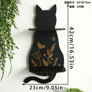 En bois chat noir cristal étagère <span class=keywords><strong>pendule</strong></span> et collier support sorcière étagère tenture murale décor à la maison chat amant cadeau - Product Image 6
