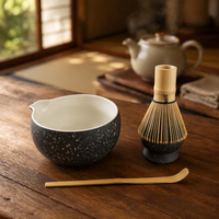 Ensemble de cérémonie du thé en bambou écologique de 7 pièces, fouet à matcha fait main, cuillère, support, tamis, bol, boîte avec logo personnalisé