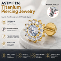 Aopo F136 Piercings en Titane avec Zircon Cubique, à Filetage Interne, Clous d'Oreille à Dos Plat pour Tragus et Cartilage, Bijoux de Corps
