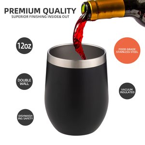 Custom Powder Coated Black 12oz Egg Shape <b>Double</b> <b>Wall</b> Thermal Cup Stainless Steel Stemless Wine <b>Glass</b> Tumbler - Product Image 3