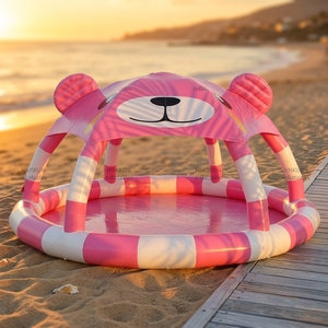Parque Acuático Inflable Gigante para Exteriores con Temática <span class=keywords><strong>de</strong></span> Oso Rosa, Piscina Inflable Grande con Techo <span class=keywords><strong>de</strong></span> Domo - Product Image 1
