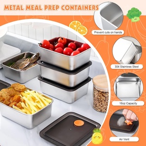 Boîtes de conservation alimentaire en acier inoxydable avec couvercles étanches, boîte à lunch bento de 16 oz pour adultes, réutilisable, lavable au lave-vaisselle, préparation des repas en déplacement - Product Image 2