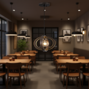 Lustre antique en bronze 40W E27 LED blanc chaud, luminaire suspendu industriel pour restaurant, abat-jour rond en verre - Product Image 2