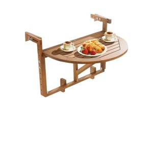 Wooden Balcony Folding <b>Table</b> Semicircular Outdoor Tea Snack Rack <b>Adjustable</b> Storage Shelf - Product Image 5