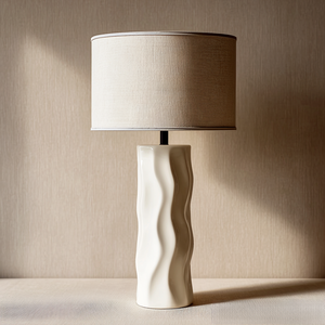 Lampe de table LED moderne minimaliste en PETG blanc ondulé, télécommande, abat-jour en tissu de lin, style Wabi Sabi, vente en gros d'usine - Product Image 4