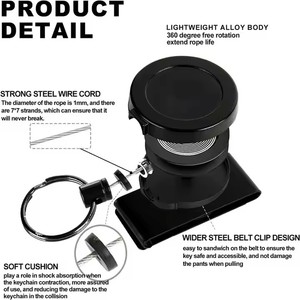 Portachiavi retrattile in metallo nero Buraq portachiavi in filo d'acciaio multiutensile moschettone portachiavi per sport all'aria aperta zaino da viaggio accessori - Product Image 3