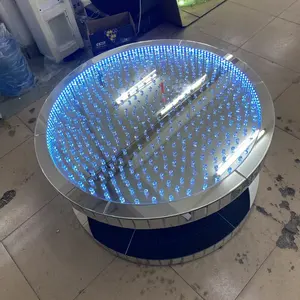 2022 LED furniture round mirrored coffee table center table tea table with diamond on top with RGB light for living room