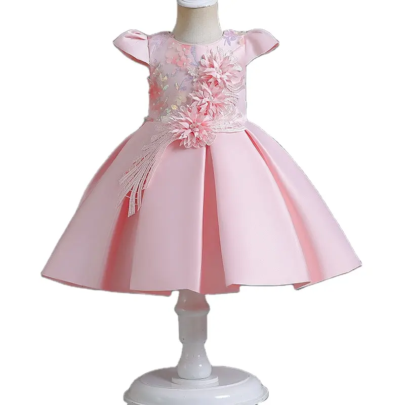 Tùy Chỉnh Bán Buôn Thiết Kế Sang Trọng Thương Hiệu Bé Gái Thêu Công Chúa Dresses Toddler Hoa Vườn Sinh Nhật Đảng Dresses