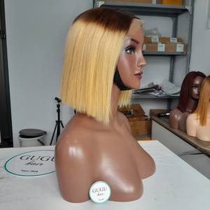 Peluca vietnamita de doble dibujado Bob Peluca de cabello humano crudo Resalte Rubio ceniza Bob peluca alineada con cutícula de cabello vietnamita crudo - Product Image 1