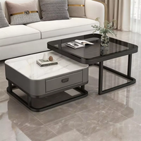 Ensemble de table basse carrée pour salon - Table basse moderne compacte en pierre brillante, table basse en verre de luxe léger, combinaison de meuble TV