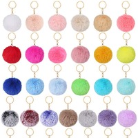 Pom boule de fourrure porte-clés pompon bouffée coeur avec des boules en vrac Faux moelleux fourrure peluches Furball vrais poms arc-en-ciel bouffées porte-clés
