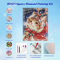Kit de Peinture Diamant Carré DIY Noël Chat W-031 – Toile en Flanelle de Soie Premium, Diamants Carrés en Résine de Haute Qualité – Art Mural DIY