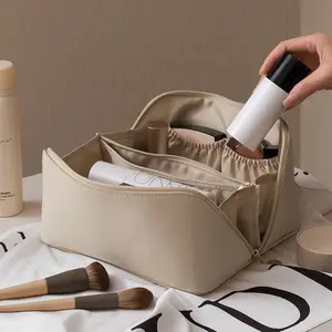 Benutzer definiertes Logo Wasserdichte Reise Toiletten artikel Lagerung Große Kapazität Pu Leder Make-up Kosmetik tasche