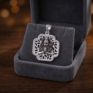 925 Sterling Silver Lord Hanuman Pendant Sparkling Cubic Zirconia Border Oxidized Religious Bajrangbali <b>Locket</b> Jewelry for Men - Product Image 2
