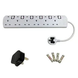 Newest trendy 6 Ways UK Extension Lead Cable Reel 6 FT Surge Protector Waterproof Power Strip antifall power socket