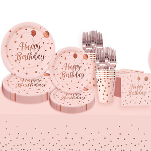 DAMAI - Vajilla Desechable Rosa y Dorada para Fiestas, Platos, Servilletas y Vasos de Papel Rosa, Tenedores, Cuchillos y Cucharas de Plástico Rosa para Fiestas de Cumpleaños - Product Image 2