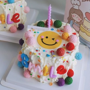 Smiley Face Cake Decorations Colorful Round Birthday Toppers For Children's Party Reusable - Product Image 1