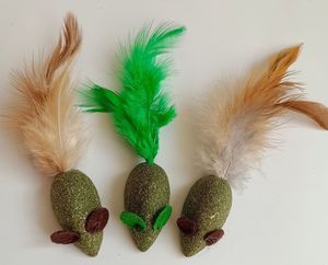 असली पंख मोलर दांत साफ करने वाले माउस आकार बिल्ली स्वस्थ स्नैक कैनिप बिल्ली खिलौना - Product Image 2