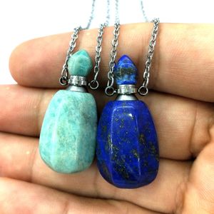 Bouteilles de parfum en pierre précieuse naturelle polie, bouteille de parfum plaquée or, collier, flacon de parfum, flacon d'huile essentielle, bijoux - Product Image 2