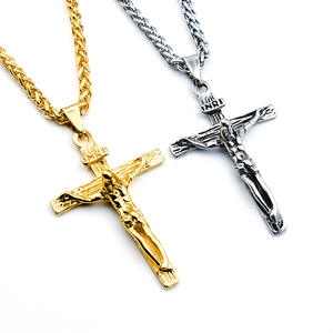 Colliers CRUCIFIX en acier inoxydable, croix <span class=keywords><strong>de</strong></span> jésus, croyance religieuse, mot Texture <span class=keywords><strong>de</strong></span> jésus sur croix, bijoux d'église <span class=keywords><strong>de</strong></span> prière - Product Image 1