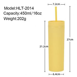 Tasse de voyage 450ML/16OZ bouteille d'eau réutilisable en plastique tasse de paille droite moderne avec couvercle et paille - Product Image 2
