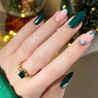 Faux ongles à presser Noël Flocon de neige Amande moyenne Vert faits à la main pour les fêtes d'hiver Fournisseur en gros