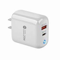 Unionup 20W PD+QC3.0 Pengisi Daya Cepat Dinding USB-C/A Dual Port Adaptor Perjalanan Colokan US/EU/UK untuk iPhone Samsung