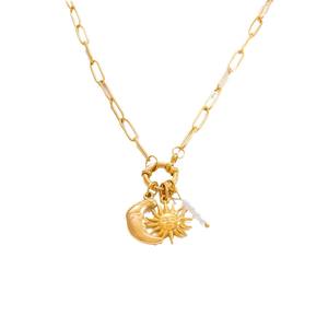 Golden Sun Moon Pearl Charm Necklace <b>Titanium</b> Steel 18K Gold Plated Clavicle <b>Chain</b> Women's Fashion Jewelry Autumn Winter Style - Product Image 5