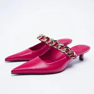 RA1044; Женские туфли-лодочки с острым носком; Элегантные женские туфли на высоком каблуке, женская обувь с металлической цепью другие босоножки розового цвета женские туфли-лодочки на каблуке «рюмочка»; Модельные туфли