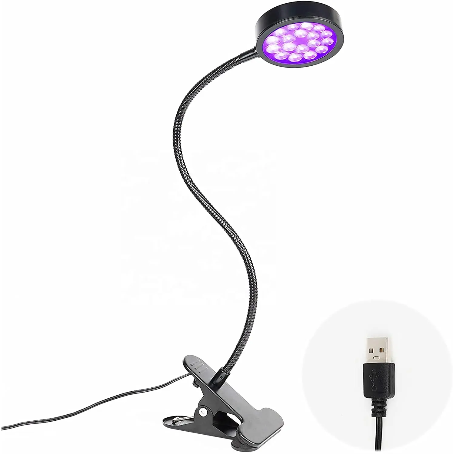 USB שחור אור מנורה, 5V 5W 395nm UV Led Blacklight עם Gooseneck ומהדק עבור נייל