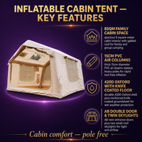 Tente de camping gonflable d'extérieur pour 5 à 8 personnes, 3000 mm+, imperméable, coupe-vent, portable, ouverture rapide