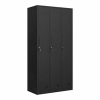 Armoire de rangement métallique robuste à 3 portes en acier noir mat avec poignée encastrée, aérations et serrure à clé pour bureau