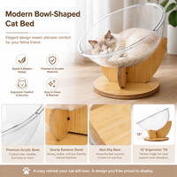 Lit pour chat en forme de capsule spatiale avec base en bois - Niche transparente en acrylique pour chat, nid semi-fermé pour toutes les saisons, pour chats d'intérieur