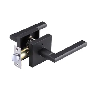 Canada Halifax Door Handle Lever Lock With Square Rose Push Button Emergency Egress In Matte Black Privacy