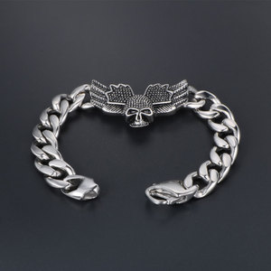Stainless Steel Skull Wing Bracelet For <b>Men</b> Punk Fashion Jewelry Gift <b>Chain</b> Link Design Geometric Pattern CE455 - Product Image 2