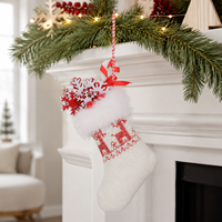 Chaussette de Noël en tricot blanc, ornement flocon de neige, décoration suspendue canne à sucre pour cheminée, arbre de Noël, vente en gros