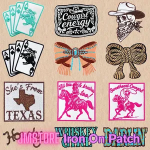 Funny Cowgirl Western Country Summer <b>Iron</b> on Small Badge Thermoadhesive Sequin Embroidery Patches Applique for T-shirts Hat - Product Image 1
