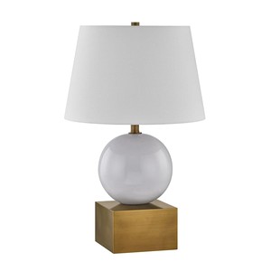 White Glass Ball & Brass Base Modern Minimalist <b>Table</b> <b>Lamp</b> | Sleek Contemporary Lighting for Hotel Office & <b>Study</b> Area - Product Image 1