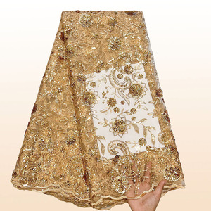 2025 Chất Lượng Cao Pháp Nigeria Ren Lưới Vải Thanh Lịch Váy Cưới Thêu 5Yards Châu Phi Vải Tuyn Lưới Sequins Cho - Product Image 5