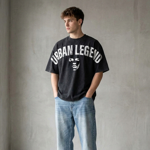 Factory Custom Vintage Wash T-shirt 300GSM Heavyweight Cotton Oversized Boxy Cropped Printed Graphic <b>Tee</b> Men T Shirt - Product Image 1