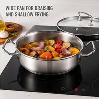 Poêle à double poignée en acier inoxydable 304 de 28 cm avec couvercle en verre trempé, grande cocotte de 4,5 QT pour plaques de cuisson, friture peu profonde et service