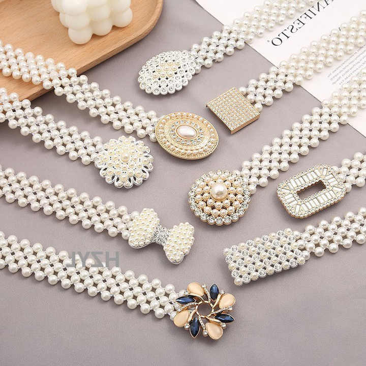 Women Five Rows Of Pearl Belts Elastic Bridal Sash Crystal Lvory Bead Wedding Belt Sexy Bridesmaid Dress Girl Waist Chain
