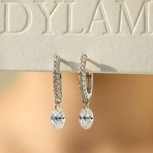Dylam Elegance Classic Design Fine Jewelry 14K Gold Rhodium Plated Dangle Oval Shape 5A Zirconia <b>Clip</b>-on Hoop Earrings Jewel - Product Image 2