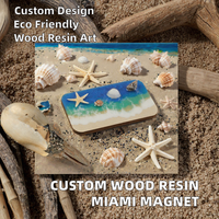 Aimant de réfrigérateur touristique Win Win, écologique, personnalisé, imprimé par transfert thermique, en bois et résine, motif paysage marin Miami Beach
