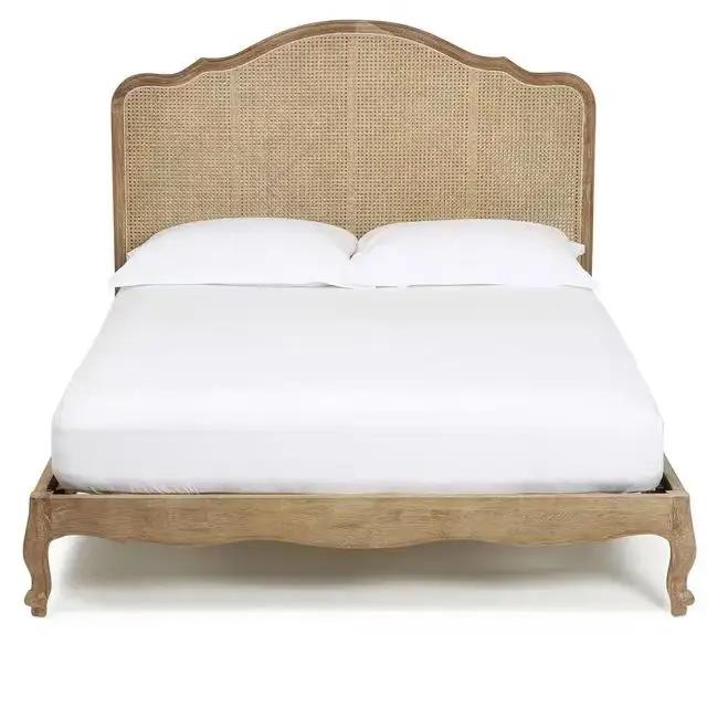 سرير من الخشب الصلب بألوان طبيعية وأسرة من خشب القصب بأحدث تصميم بسيط