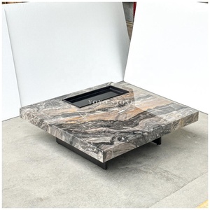 Table basse carrée de luxe moderne <span class=keywords><strong>en</strong></span> quartzite blanc poli pour salon, avec plateau métallique intégré, vente <span class=keywords><strong>en</strong></span> gros - Product Image 3
