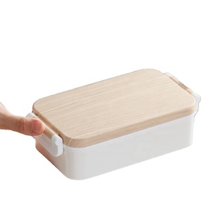 Lunch Box with Wooden Lid for School Kids Kitchen Accessories
